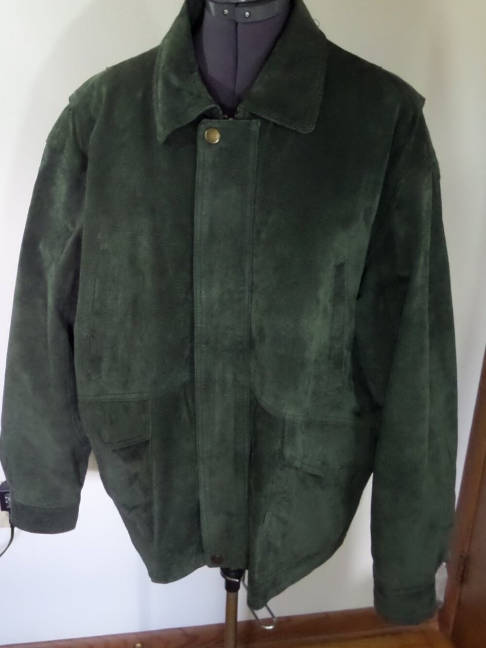 Trader Bay Mens Warm Winter Olive Green Suede Leather Bomber Jacket Size XL NWOT